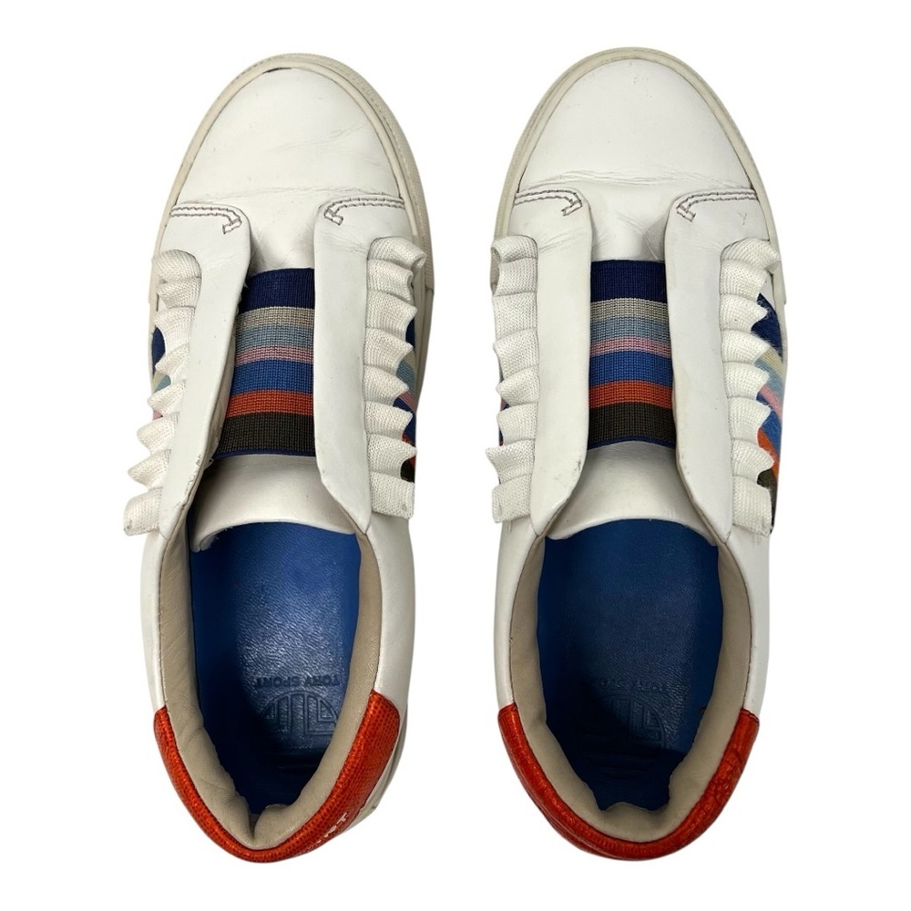 Tory Burch Sport Ruffle White Leather Stripes Sneakers Women’s 6.5 - Picture 7 of 12